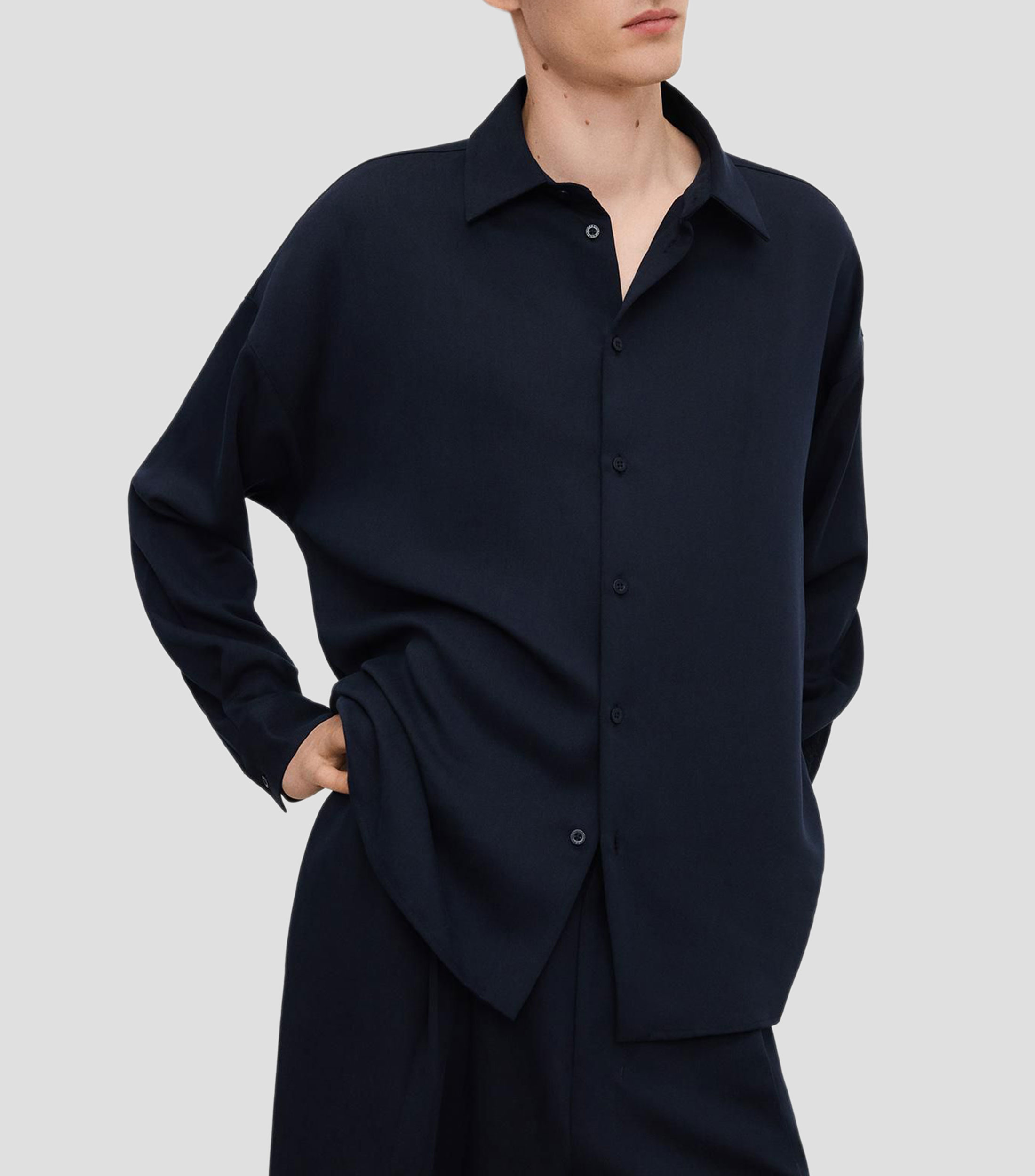 Camisa lisa manga larga Hombre